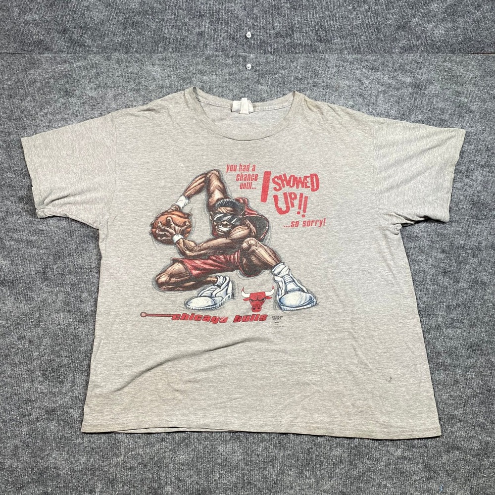 Vintage 90s Chicago Bulls CSA Graphic T-Shirt Mens XL Gray NBA Basketball Tee